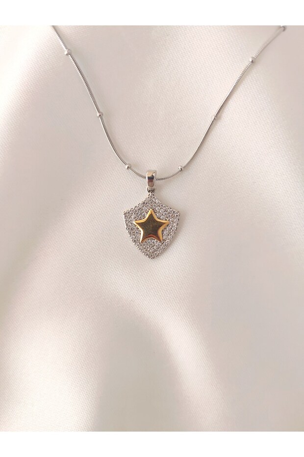 Women's Steel Zircon Stone Plate Star Necklace