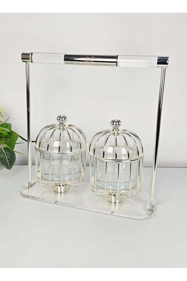 Damanhoor 2 Pcs Luxury Silver Acrylic Bowl Set with Stand