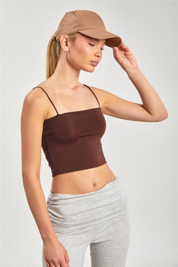 Women's Strap Tank Top with Chest Pads - Bitter Brown