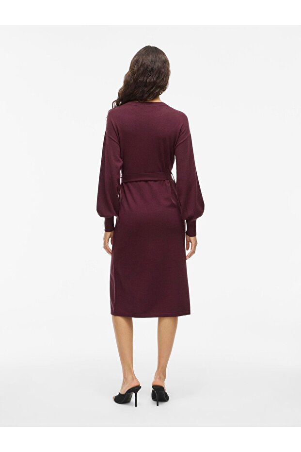 Strickkleid Gürtel Midi - 4