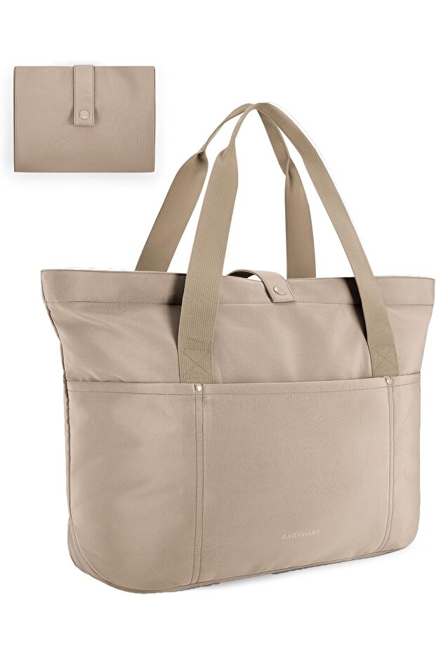 Foldable Tote Bag for Women with Zipper - Large Shoulder Handbag for Travel & Work