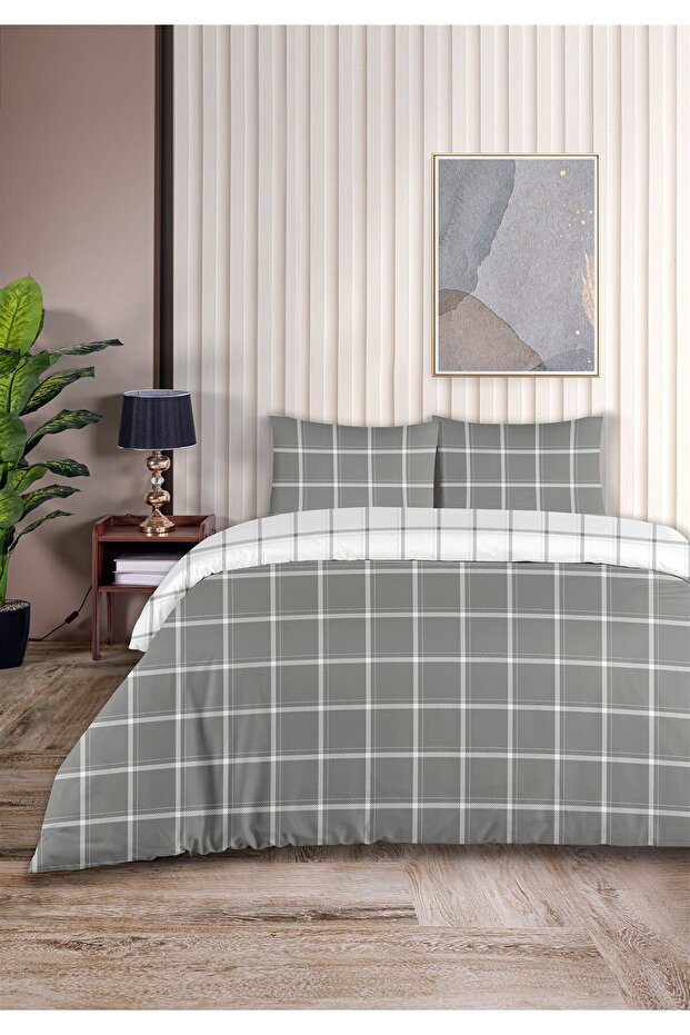 Tual 100% Cotton Double Duvet Cover Set 200X220Cm Dark Gray