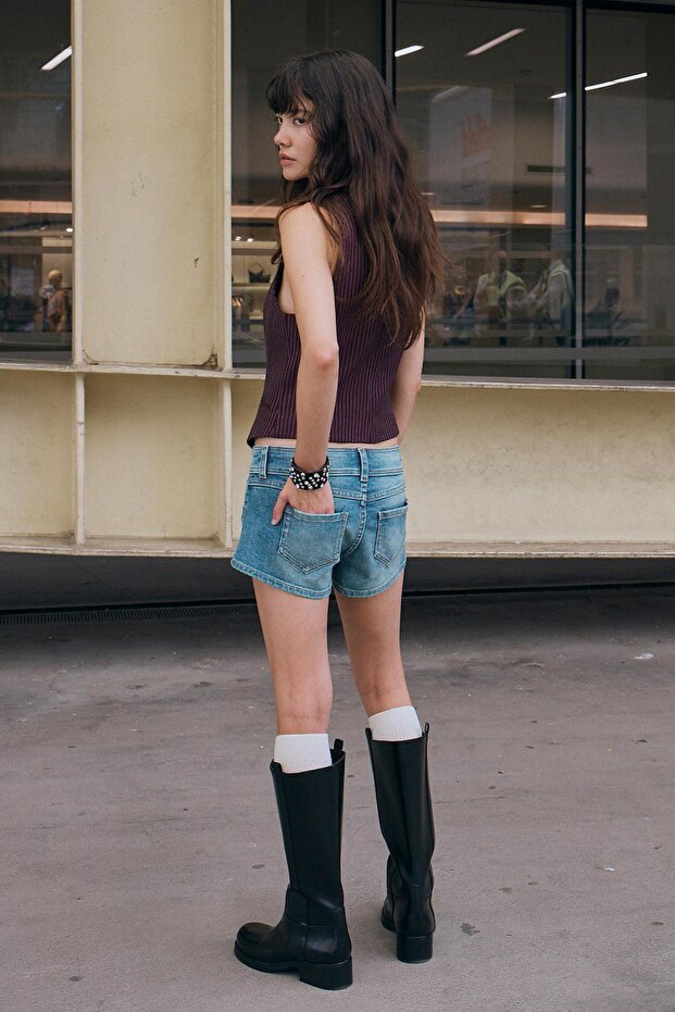 Mini denim şort - 3