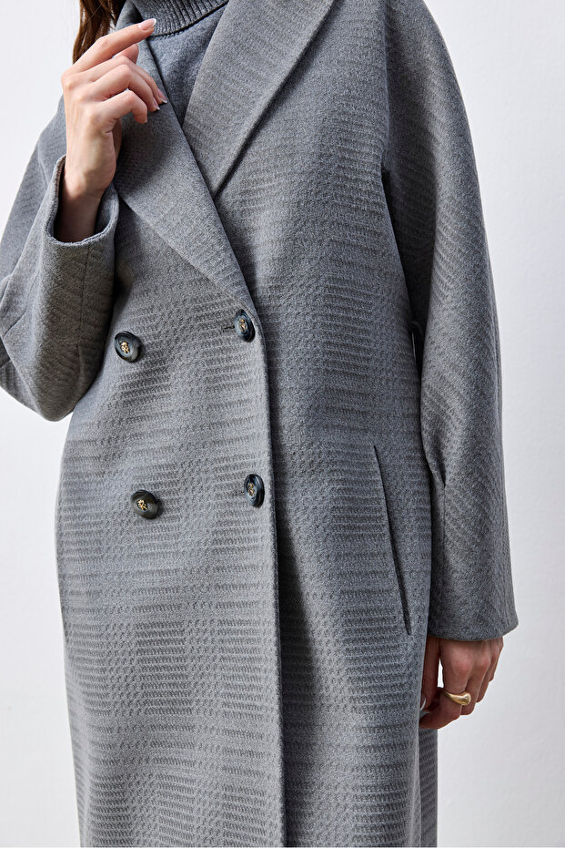 Oversize Uzun Gri Kaban - 6