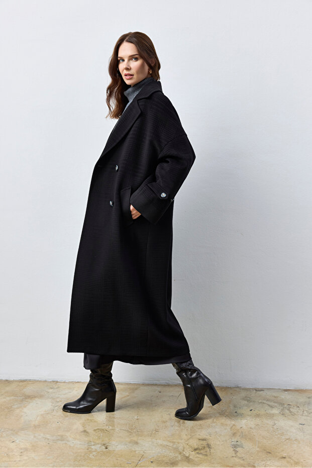 Uzun Oversize Siyah Kaban - 3