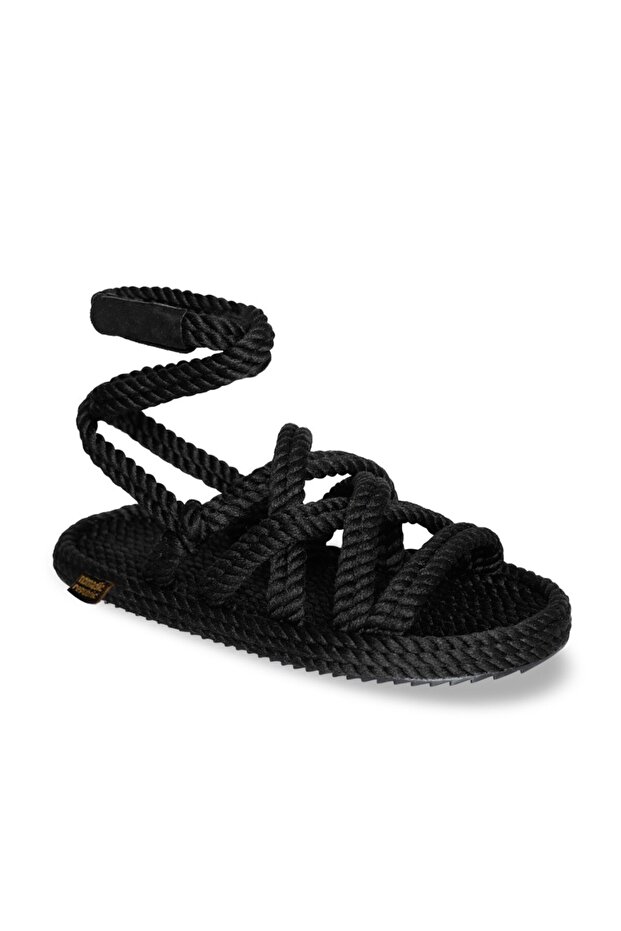 Roma Women's Rope Sandals with Rubber Sole - Black