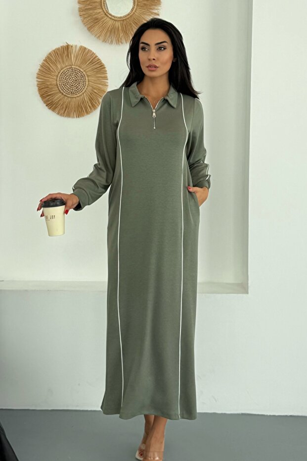 Women's Polo Neck Half Zipper Long Modal Dress
