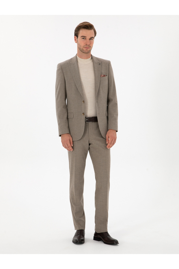 Mink Slim Fit Striped Swallow Collar Suit 50311017-Vr052