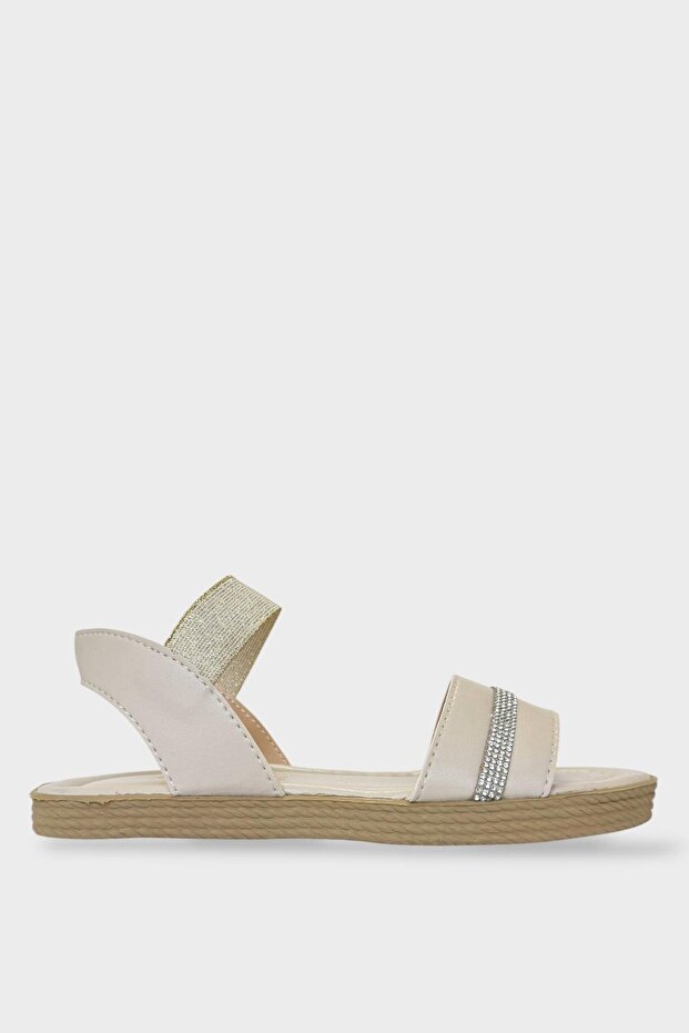 Women's Stone Single Strap Rubber Detailed Sandals Cream