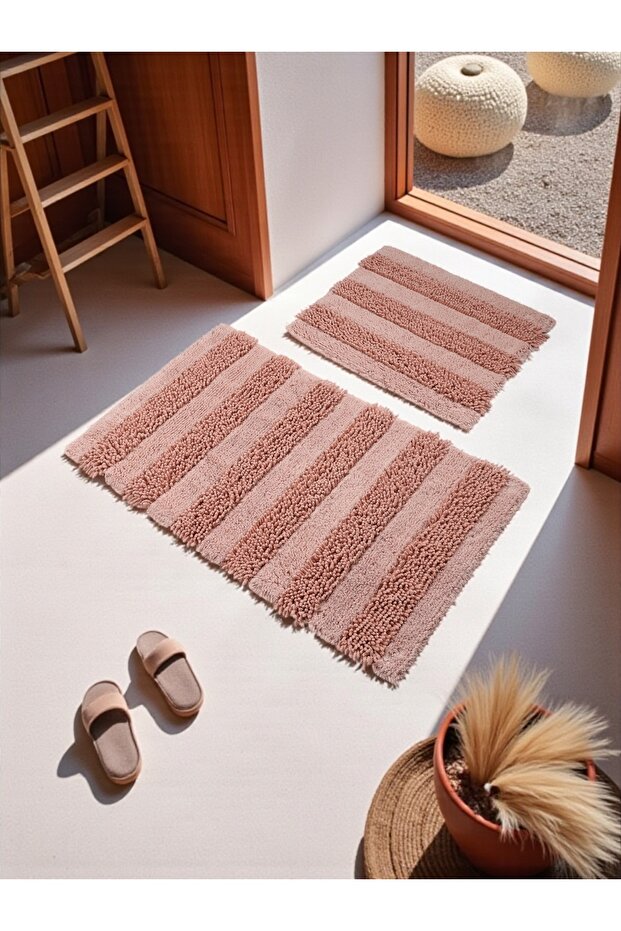 Yalarae Cotton Bath Mat Set (60X100)(50X60)Pink+