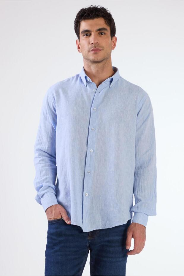Men's Regular Fit Long Sleeve Dark Blue Shirt