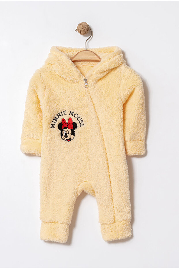 Winter Sweet Welsoft Minnie Mouse Embroidered Zippered Hooded Baby Jumpsuit