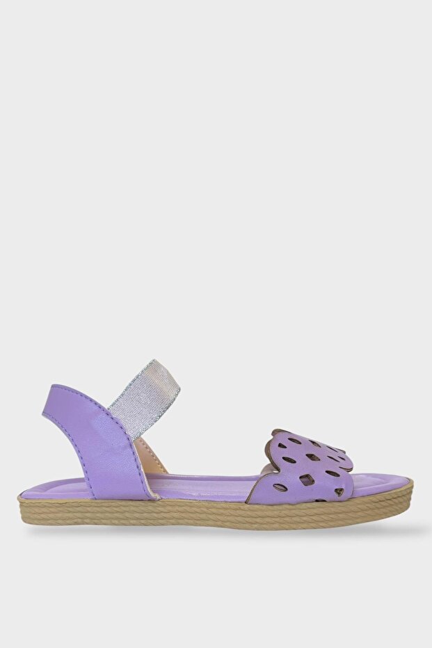 Women's Single Strap Rubber Detailed Laser Cut Summer Sandals Lilac