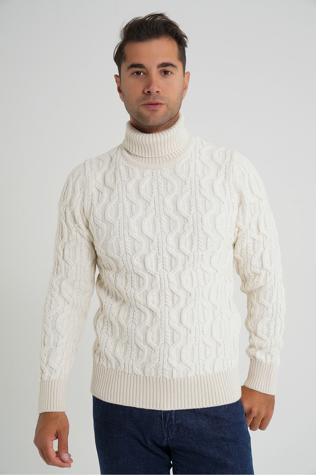 Men's Bone Fishman Hair Braided Wool Sweater Trist-5354