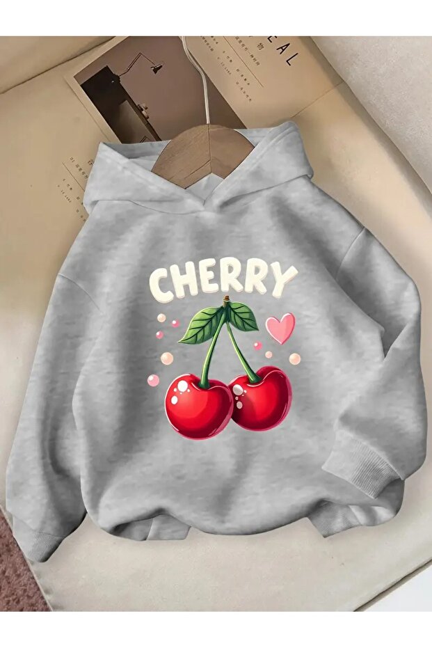 Winter Hooded Sweatshirt, Children's Cherry Covered Printed