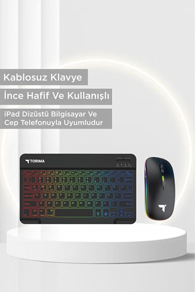 TMK-09 Siyah Şarj Edilebilir RGB Işıklı Kablosuz Klavye Mouse Seti - 3