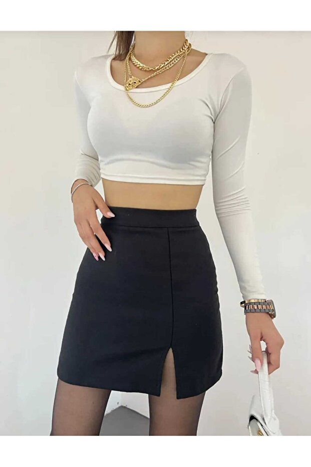 Women's Black Slit Mini Skirt