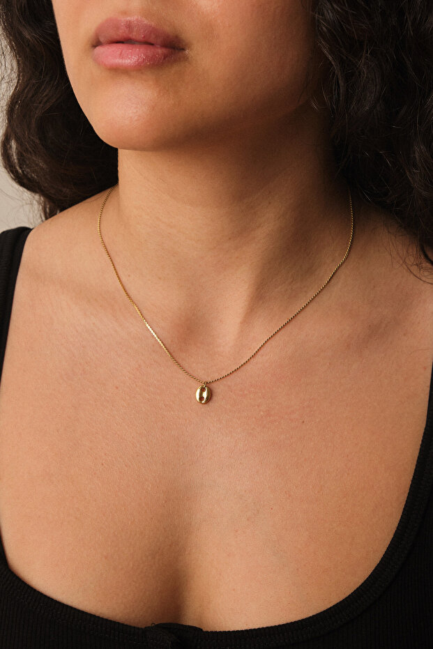 Steel Coffee Bean Crushed Pendant Wrapped Chain Necklace Non-Tarnish 1mm 45cm