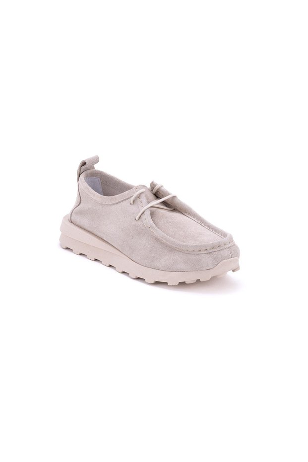 Rachel 058 Women's Beige Cream Skin Genuine Leather Suede Design Orthopedic Thick Sole Oxford Loofer Shoes