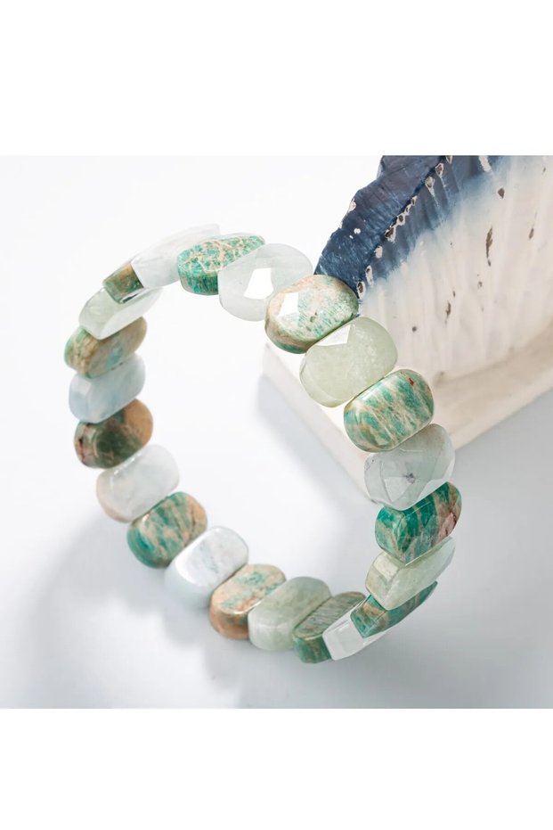 Certified Throat Chakra Natural Stone Wide Cut Bracelet