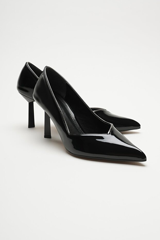 Esteem Black Patent Leather Pointed Toe Women's Thin High Heel Classic Shoes (8cm)