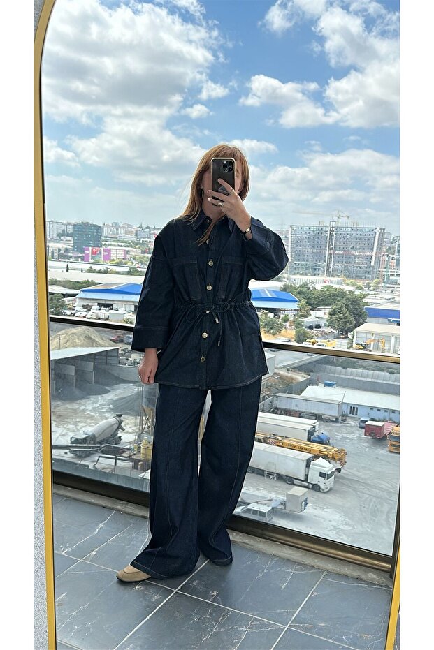 Buttoned Jean Jacket |   Wide Leg Jeans Double Set - 3