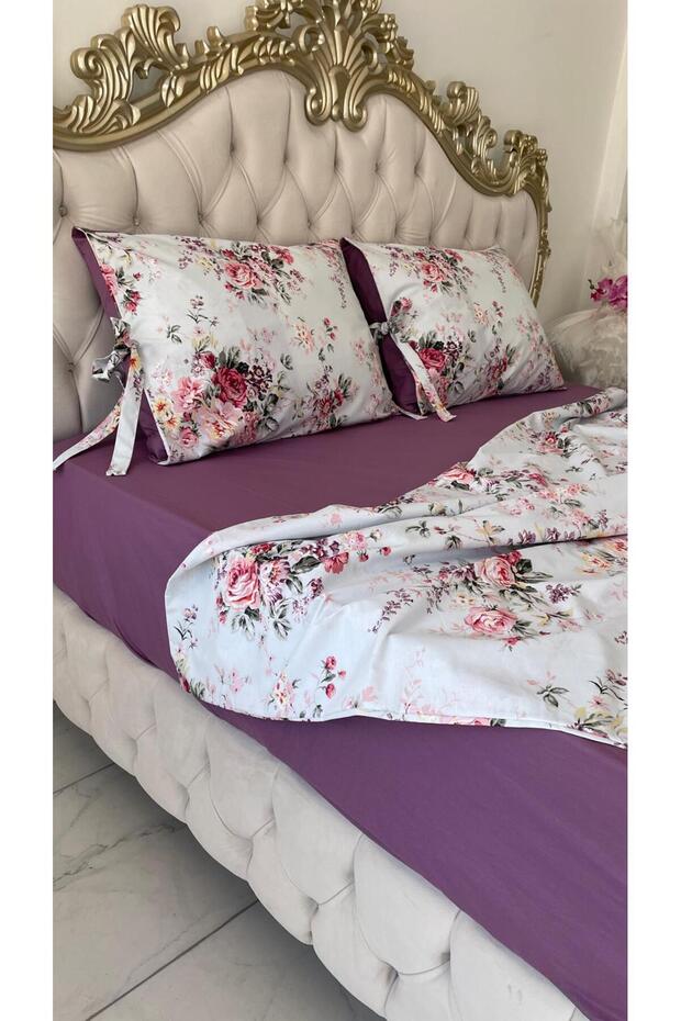 Fitted Sheet for Double Bed 150X200 cm with Duvet Cover and Two Pillowcases with Ties on Two Sides