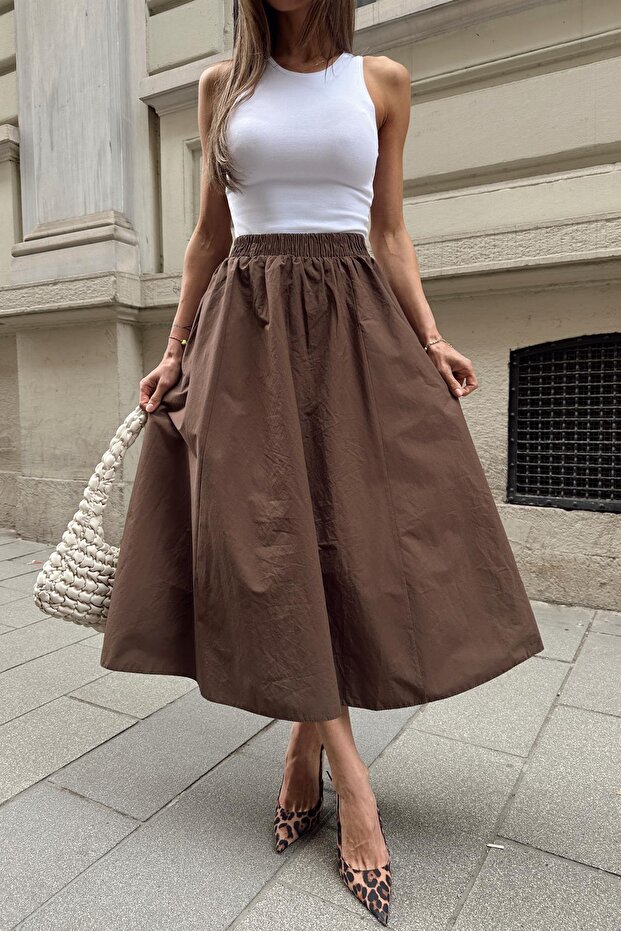 Poplin Street Flared Skirt Brown