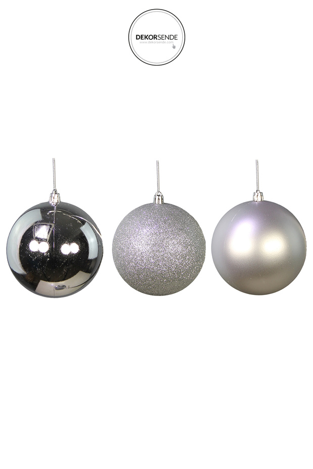 Christmas Ornament 3-Piece Ball Silver 10 cm