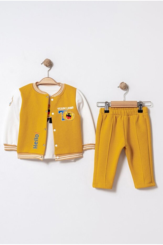 Baby Seasonal 3-Piece Set: Lion Patterned Zippered Jacket, T-Shirt and Sweatpants