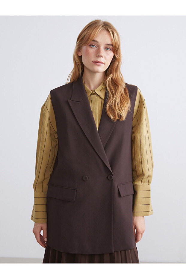 Kruvaze Yaka Kadın Klasik Yelek - 1