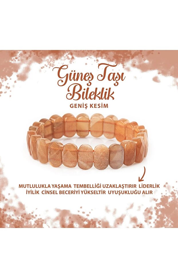 Certified Sun Stone Natural Stone Wide Cut Bracelet