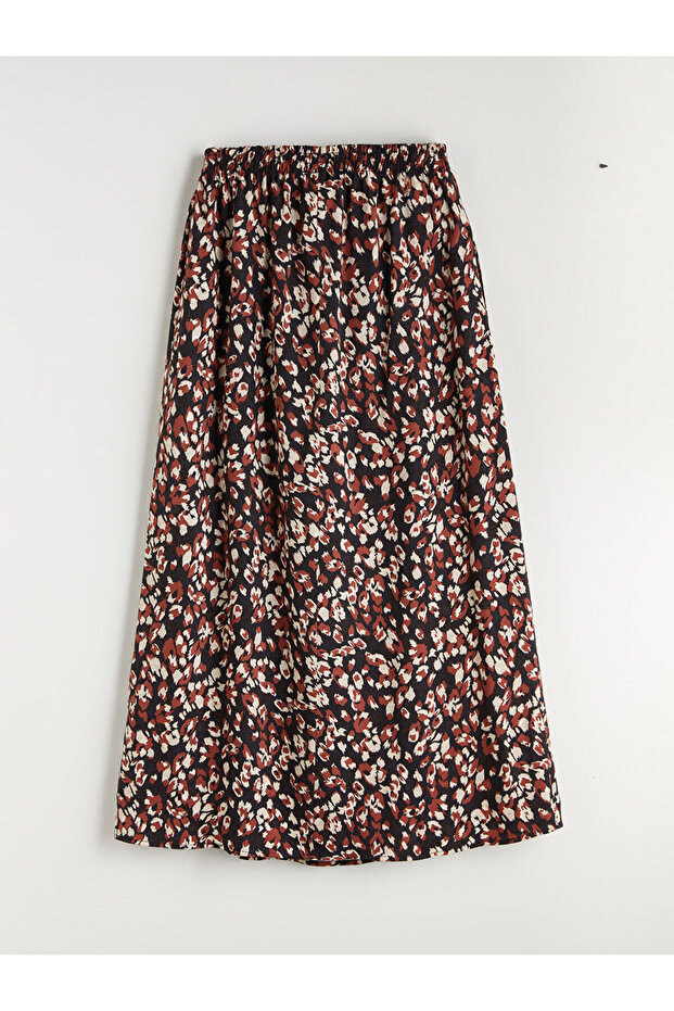 New Season Patterned A-Line Skirt with Elastic Waist - 6