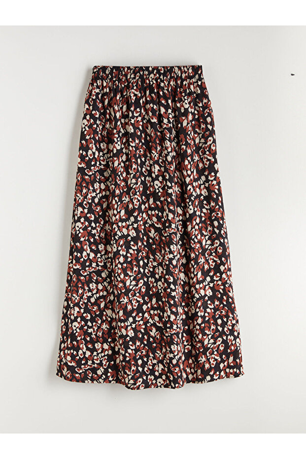 New Season Patterned A-Line Skirt with Elastic Waist - 1