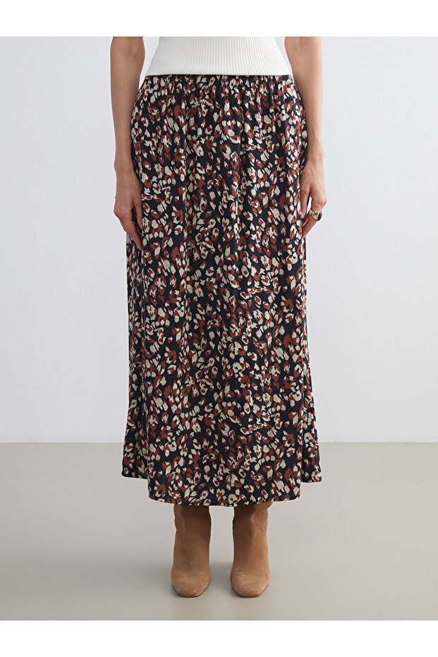 New Season Patterned A-Line Skirt with Elastic Waist - 3