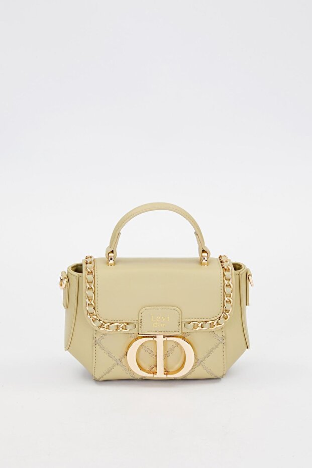 حقيبة كتف مستطيلة الشكل بقفل معدني باللون الأخضر - 1