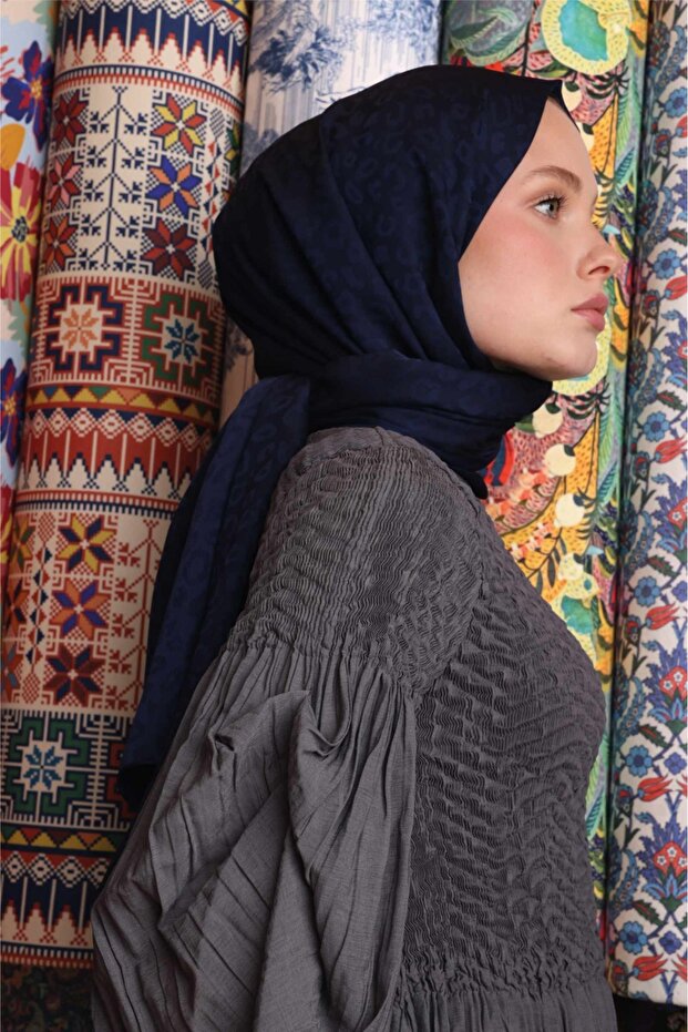 Leopard Pattern Shawl Navy Blue - 1