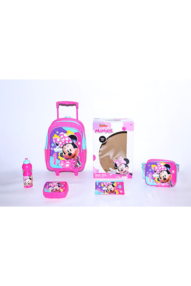 Minnie 5 in 1 Value Pack-16" Trolley Bag with Lunch Box, Lunch bag, Water Bottle and Pencil Case