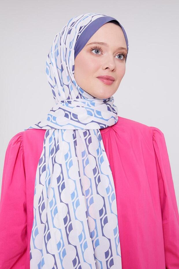 شال أحادي بنمط هندسي أزرق دينيم