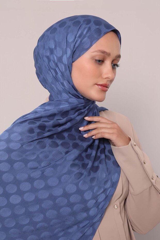 Denim Blue Speckled Patterned Jacquard Capri Shawl