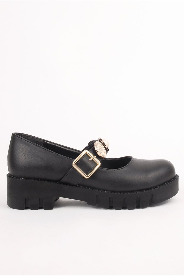 Girl's Black Leather Casual Ballerinas and School Shoes