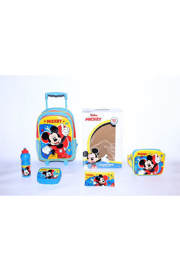 Mickey 5 in 1 Value Pack-16" Trolley Bag with Lunch Box, Lunch bag, Water Bottle and Pencil Case