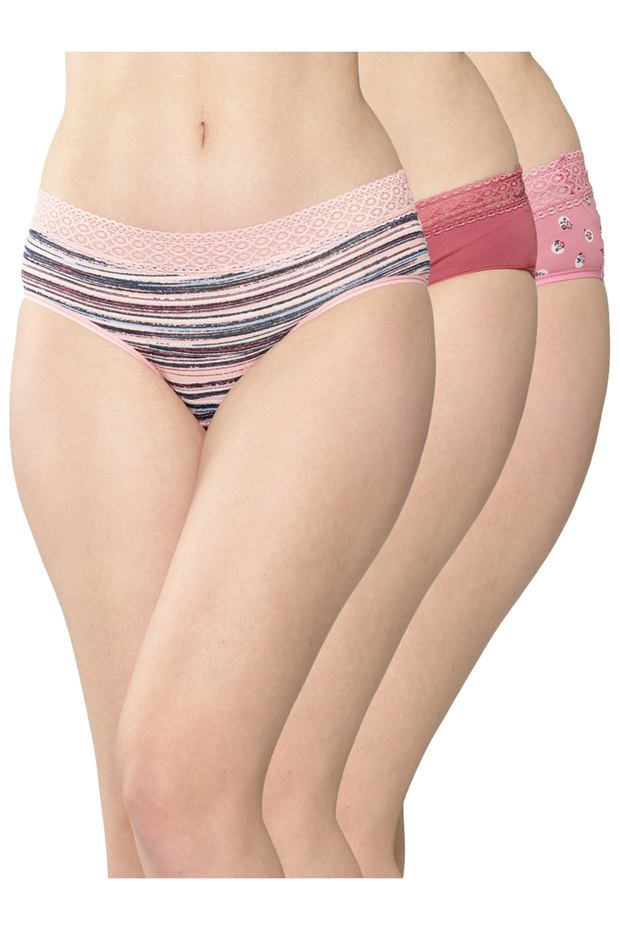 Pack of 3 - Printed Lace Waistband Bikini