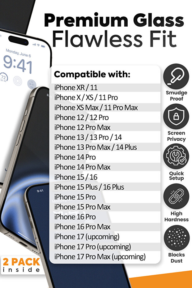 Screen Protector for iPhone 17 - 9H Tempered Glass, HD Clear, 2-Pack (Privacy) - 2