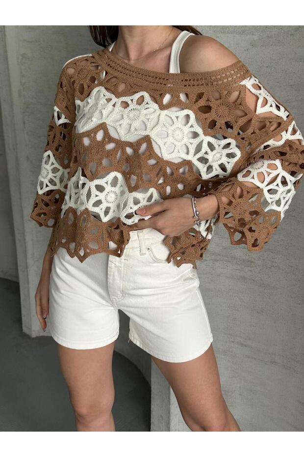 Women's Floral Motif Knitted Detailed Summer Top