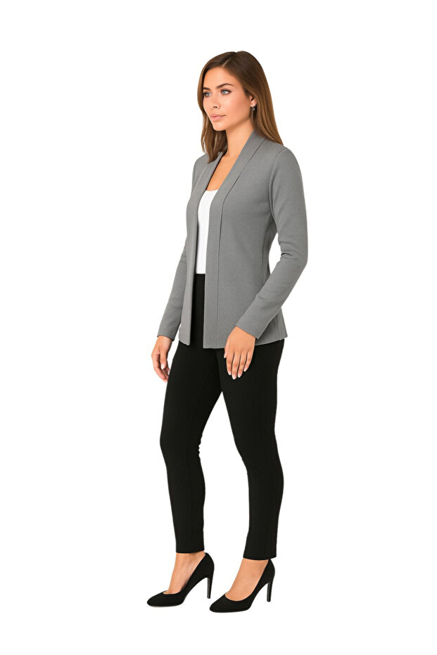 بلوزة رمادية سادة مفتوحة من الأمام - 4