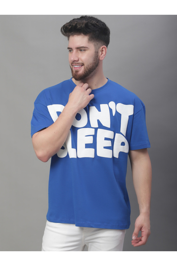 Men Blue Graphic Print Oversized T-Shirt