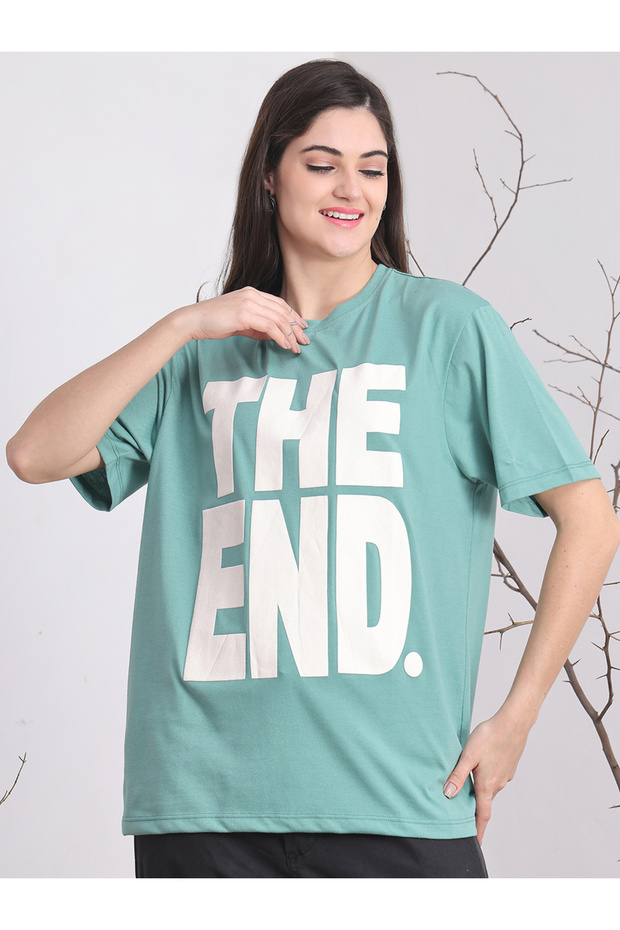 Women Teal Oversized Slogan Print T-Shirt