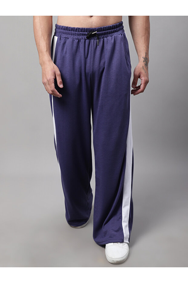 Men Purple Side Stripe Wide Leg Joggers