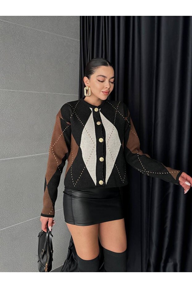 Women's Black Argyle Cardigan